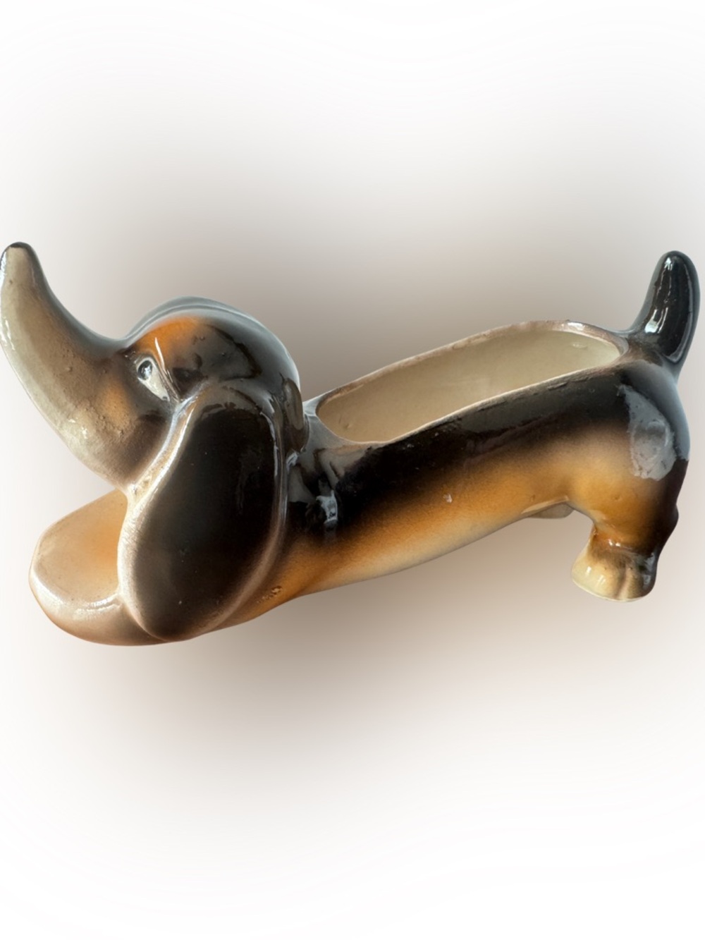 Vintage Handpainted Brown Ceramic Dachshund Planter - Decorative Home Accent